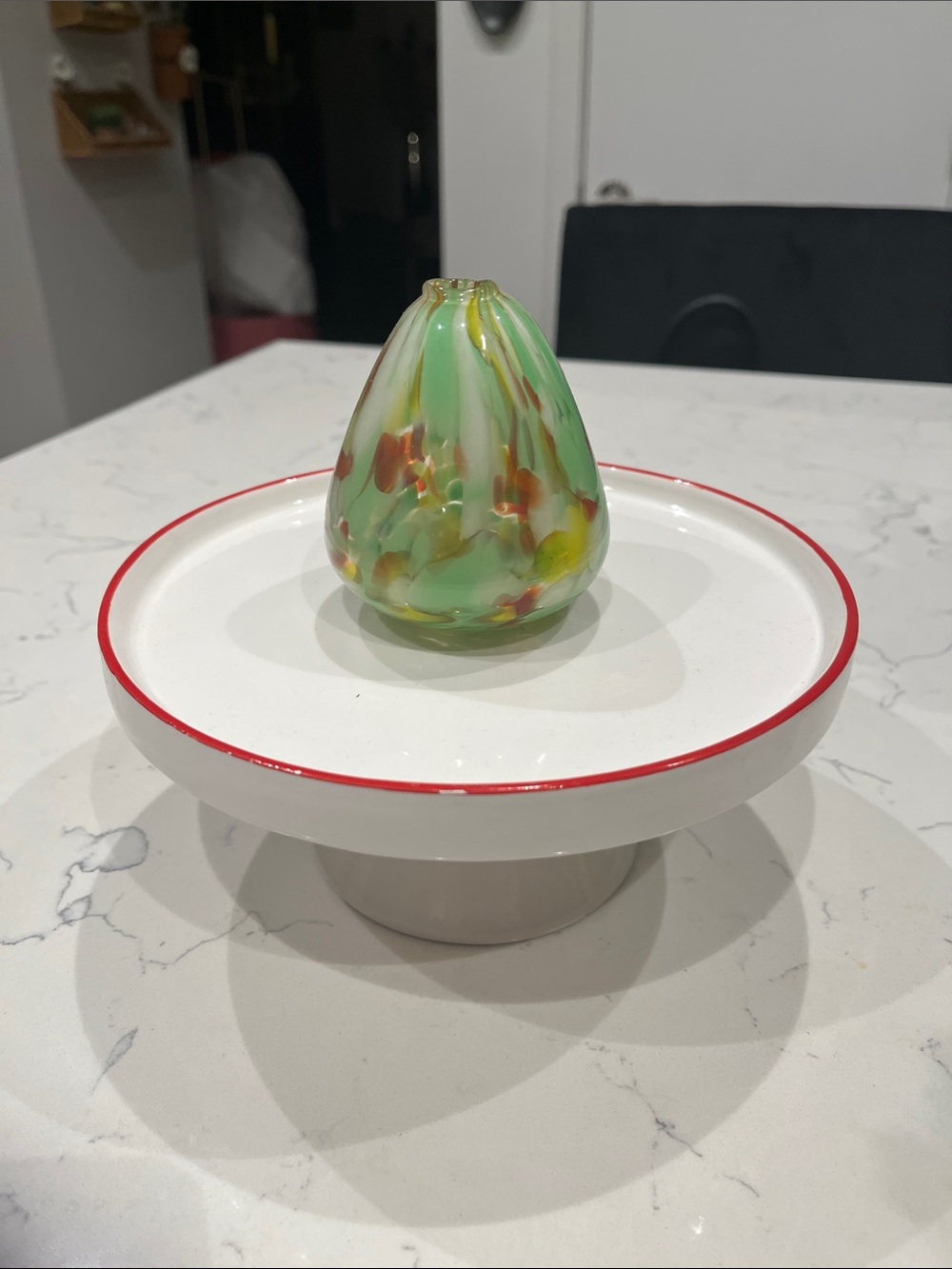 Handblown Green Art Glass Accent Vase with Multicolor Flecks Pearlessence